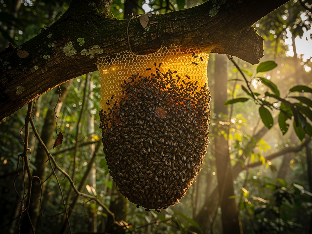 Giant single honeycomb of Apis dorsata rock bees on a tree