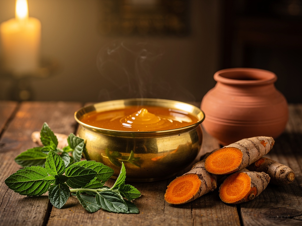Ayurvedic honey preparation with tulsi and turmeric